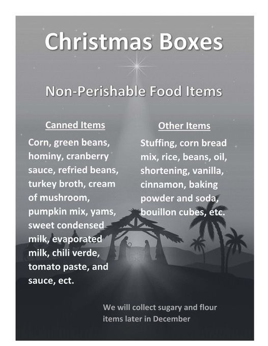 Christmas boxes and non-perishable food items